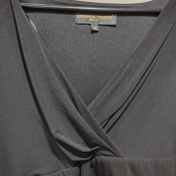 DONNA RICCO BLACK SLEEVELESS ASYMMETRIC LAYERS EVENING DRESS RUCHED SIDE SIZE 14 - Picture 5 of 12